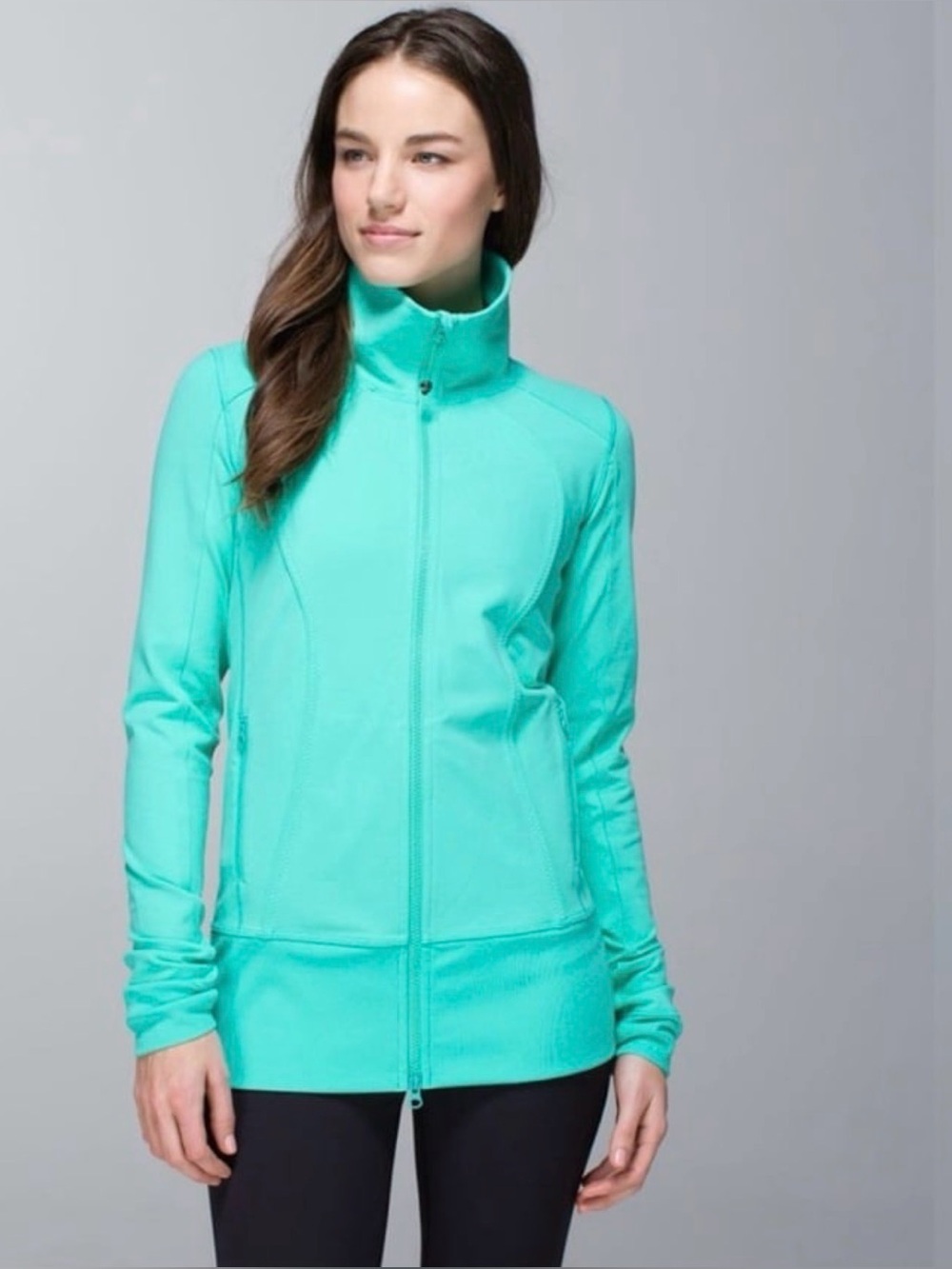 Lululemon Nice Asana Jacket, Teal Bali Breeze, Full Zip, Luon, Wicking, size 8
